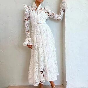 Chic White Lace Long Sleeve Dress